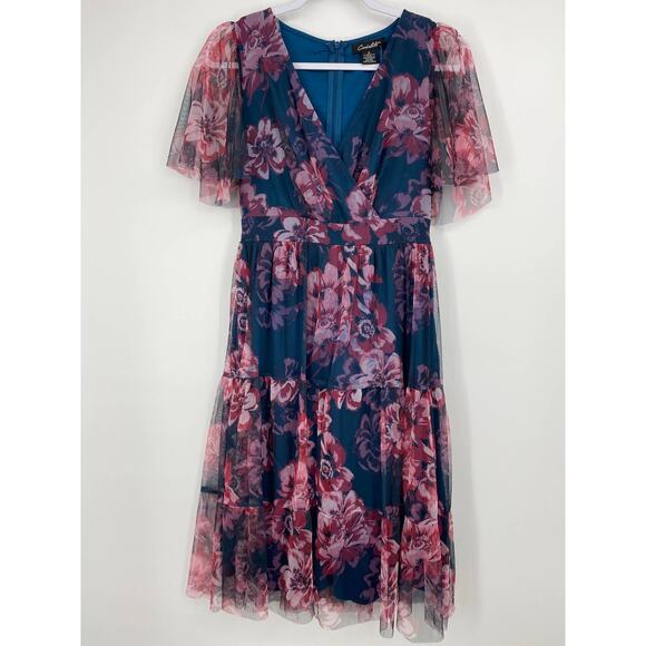 Candalite Womens Blue Purple Floral Lined Knee Length Dress NEW Small - Picture 10 of 11